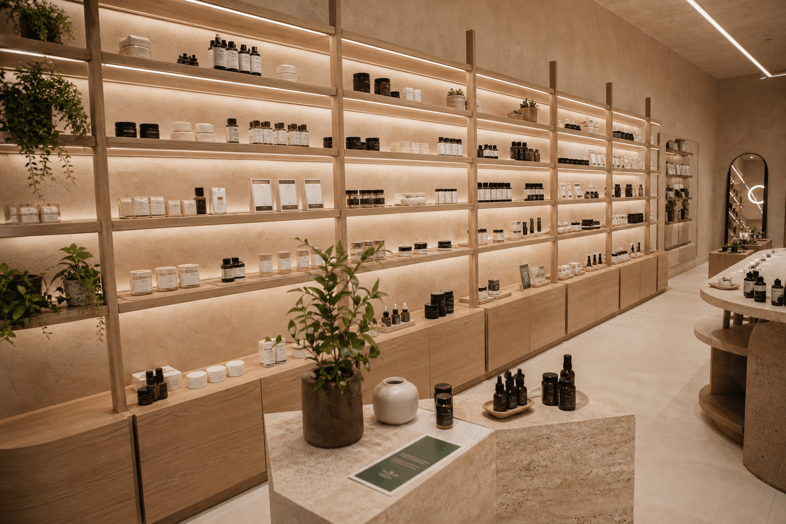 Curated longevity products on boutique shelves